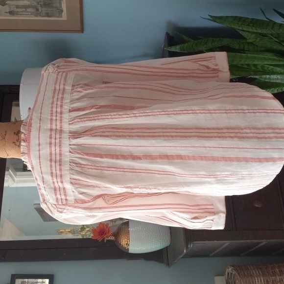 Loft Cream and Mauve Pink Striped Ruffle Tie Neck Tunic Blouse NWT - Picture 8 of 12